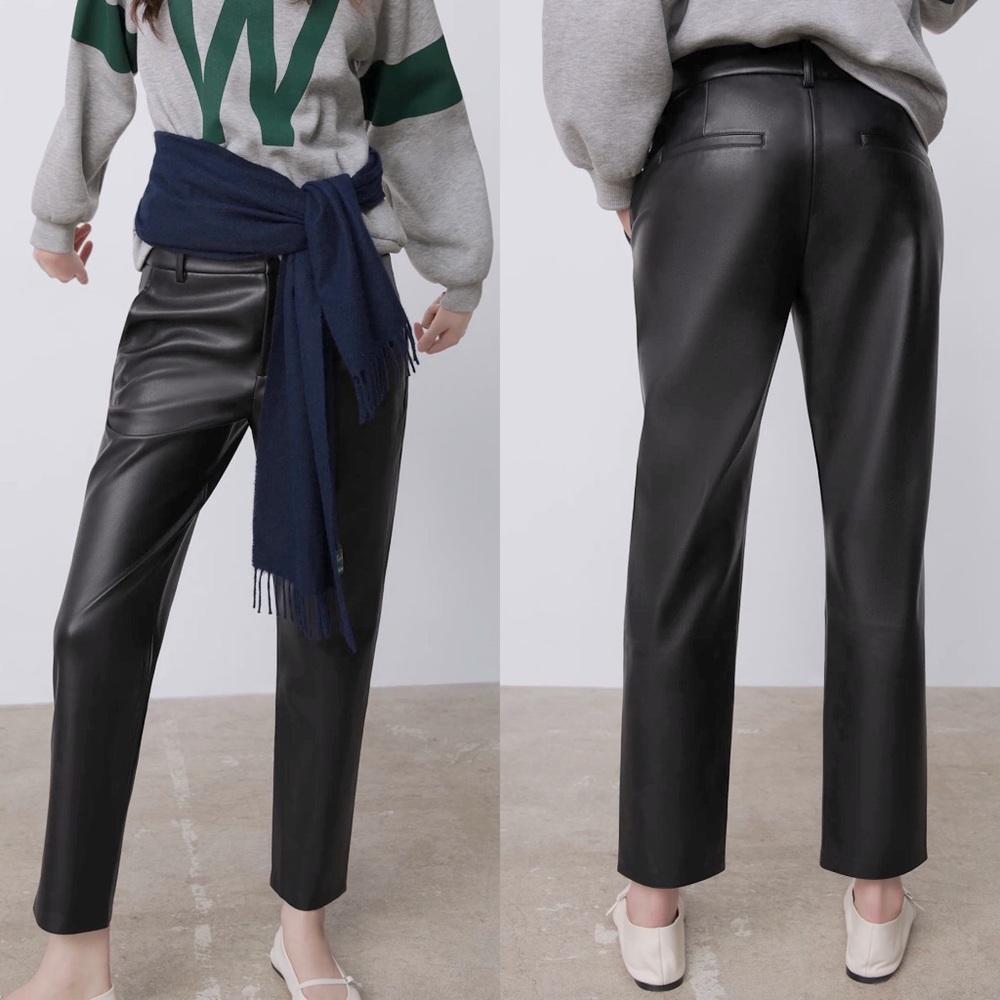 Zara FAUX LEATHER PANTS High-waist Pants Black NEW